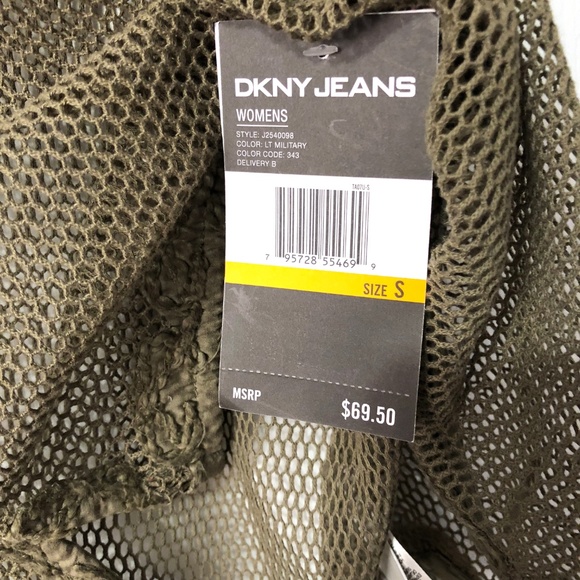 DKNY Jeans Embroidered Mesh Top Size Small Green - Picture 6 of 7
